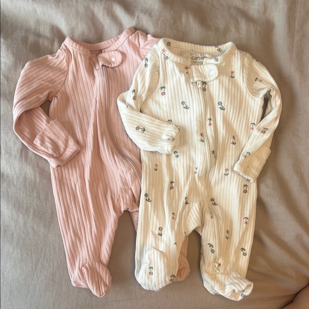 Carter's Pink and Cream Ribbed Baby Footies